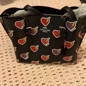Coach Black Tote with Heart and Lightning Print